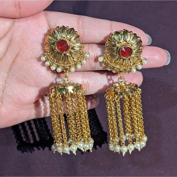 New! Cute trend jhumka stud earrings faux pearls - Picture 1 of 4